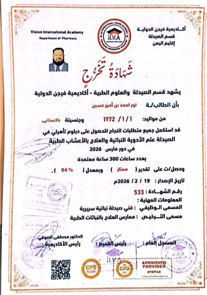 Vision International Academy — Graduation Certificate, Herbal Pharmacology & Phytotherapy